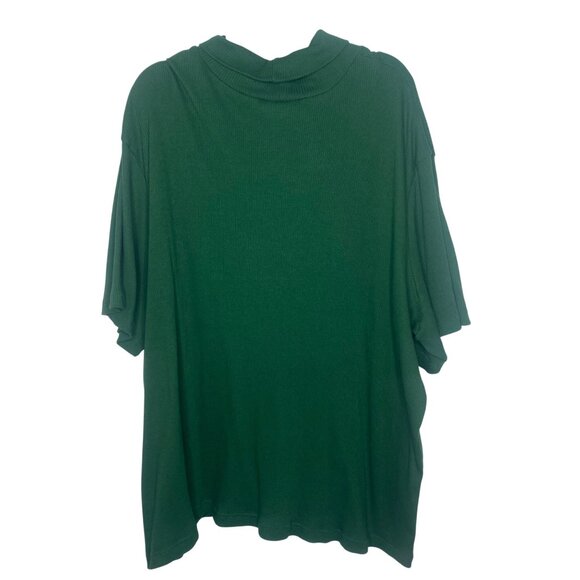 Woman Within Top 4X Kelly Green Short Sleeve Mock Neck Ribbed Cotton Blend Stret - Picture 3 of 9